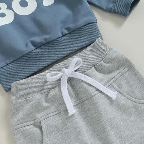 Vista 4 de Ropa de otoño e invierno, para bebé, niño, manga larga, cuello redondo, sudadera y pantalones, conjunto de chándal
