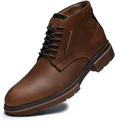 Vista 16 de Arkbird Botas Chukka para hombre, botines de cuero granulado con cordones de moda y comodidad casual Oxfords Marrón oscuro