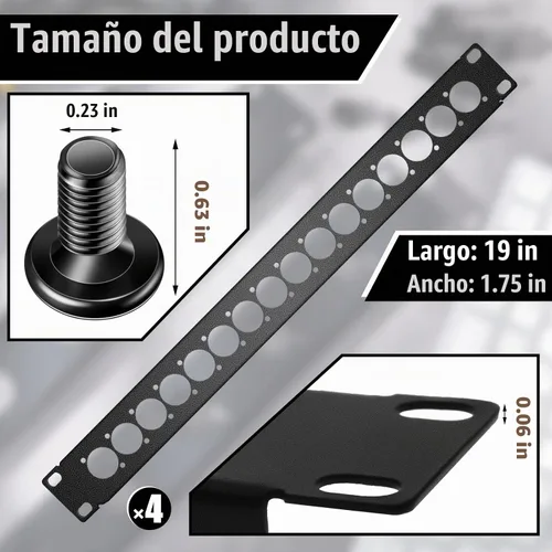 Vista 3 de 4 unidades de panel de audio XLR para rack de audio de 1U, conectores de montaje de metal perforados, accesorios de rack de estudio de grabación