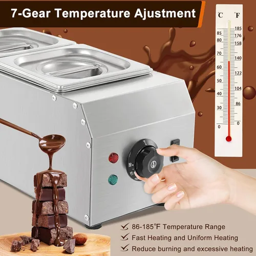 Vista 4 de Máquina de templado de chocolate con 2 tanques de 9 libras, derretidor de chocolate con control de temperatura de 86 ~ 185 °F, calentador