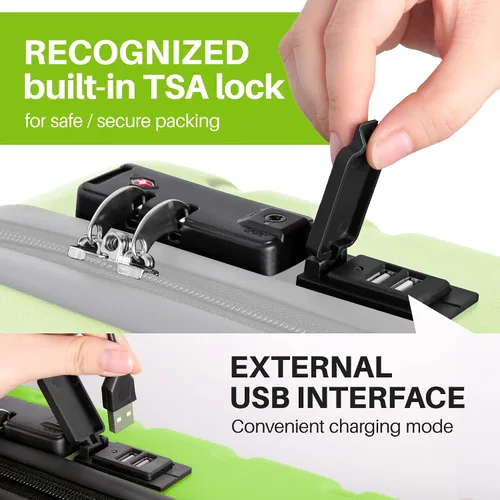 Vista 3 de AnyZip Equipaje de mano de 21" Hardside PC ABS ligero USB maleta con ruedas TSA Lock