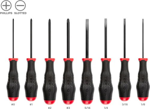 Vista 2 de TEKTON Juego de destornilladores de hoja de óxido negro de alto par, 8 piezas (#0 - #3, 1/8-5/16 pulgadas) DRV41234 Fabricado en Estados Unidos