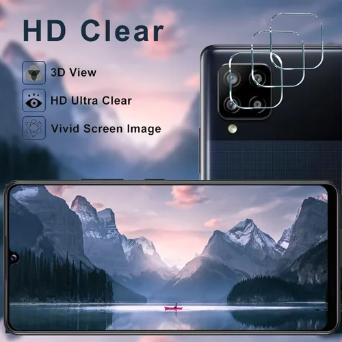 Vista 6 de Protector de pantalla diseñado para Samsung Galaxy A42 + protector de lente de cámara, fácil instalación, sin burbujas, transparente HD, vidrio