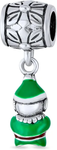 Vista 2 de Xmas Santa Helper Fun Holiday Christmas Cartoon Dangling Enamel Green Elf Charm Bead Women For Teen .925 Sterling Silver For European Bracelet