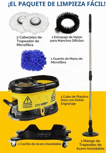 Vista 7 de trapeador giratorio comercial con carrito de ruedas, diseño sólido para años de uso