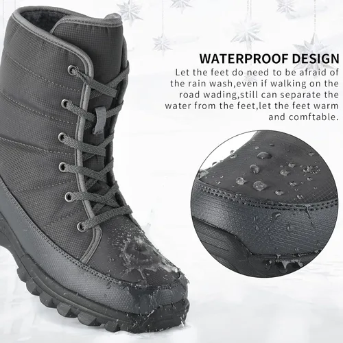 Vista 3 de Botas de nieve de invierno cálidas e impermeables para hombre y botas antideslizantes para senderismo cálidas e impermeables