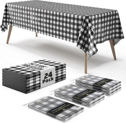 Vista 12 de Exquisite Cubierta de Mesa para Picnic - Paquete de 6 Manteles Premium Rectangulares de Plástico - Cubierta de Mesa para BBQ a Cuadros Negro