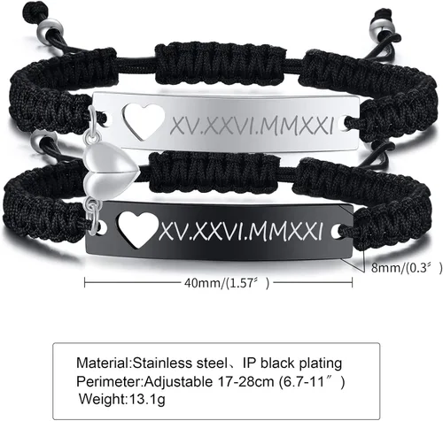 Vista 6 de XUANPAI Personalized Handmade Braided Bracelet with Hollow Heart Symbol Adjustable Rope Woven Bangle for Couple