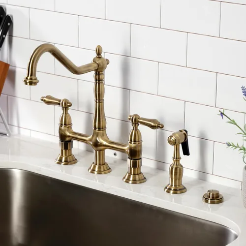 Vista 11 de Kingston Brass KS1273ALBS Heritage - Grifo de puente de cocina de 8 pulgadas con rociador de latón, latón antiguo