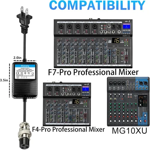 Vista 5 de AC17VX2 600mA para mezclador de consola mezcladora, adaptador de corriente alterna, conector de 3 pines para Yamaha