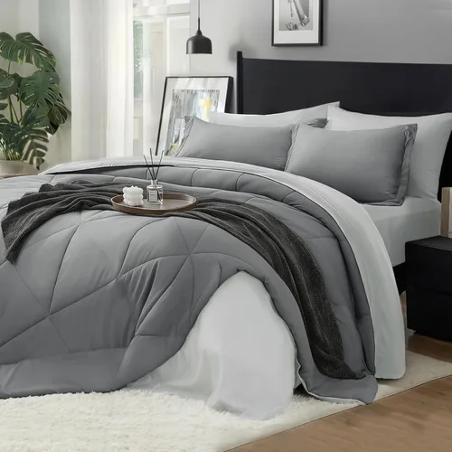 Vista 16 de BEDELITE Juego de ropa de cama con edredón tamaño individual de 5 piezas, reversible, en una bolsa - Juego de cama de lujo suave de microfibra