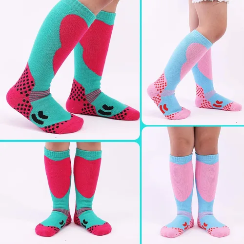 Vista 8 de Calcetines de esquí para niños, 2 pares de calcetines de esquí cálidos y largos hasta la rodilla, para nieve, invierno, esquí, snowboard, patinaje