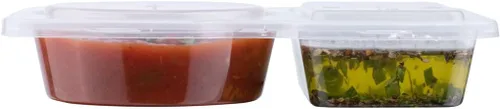 Vista 8 de Futura - Recipientes para aperitivos de 5 onzas, 100 recipientes para salsa para microondas, 2 compartimentos, tapa con bisagras, vasos de plástico