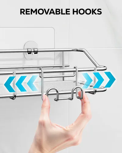 Vista 4 de Nieifi - Estante adhesivo para ducha con estantes de almacenamiento sin perforación de acero inoxidable con ganchos para baño, lavabo, aseo
