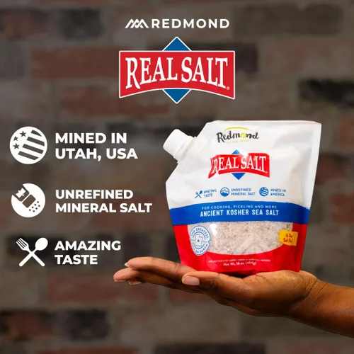 Vista 3 de Redmond Real Sal Marina - Natural Sin Refinar Sin Gluten Kosher, Bolsa de 16 Onzas (1 Paquete)