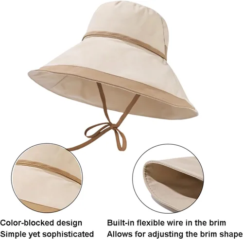 Vista 4 de Sombreros de sol para mujer, ala ancha grande, protección UV, protección UV, sombrero de pesca al aire libre, gorra de playa plegable