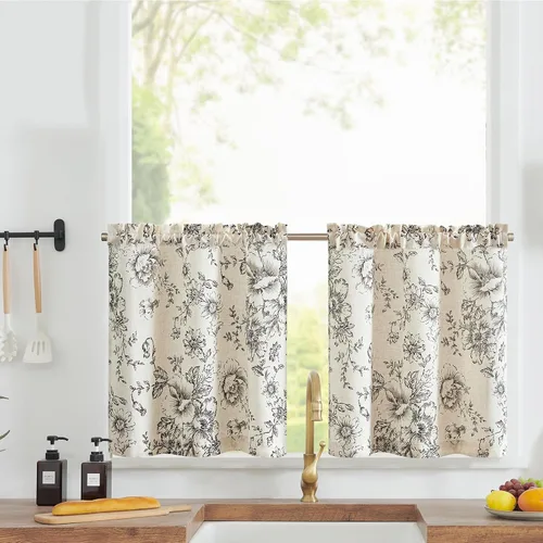 Vista 12 de Jinchan - Cortinas de lino texturizado para cocina, 24 pulgadas, natural, 2 paneles Mezcla de lino beige natural