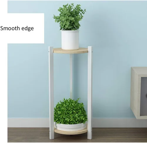 Vista 4 de Diseño de doble capa interior de soporte de flores,Soporte de maceta de madera maciza,Sala de estar Balcón Planta Soporte impermeable a prueba