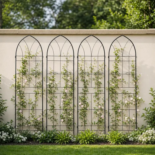 Vista 16 de Paquete de 2 enrejados de jardín de metal para plantas trepadoras, 71 pulgadas de alto, color blanco crema, valla de jardín, enrejado a prueba