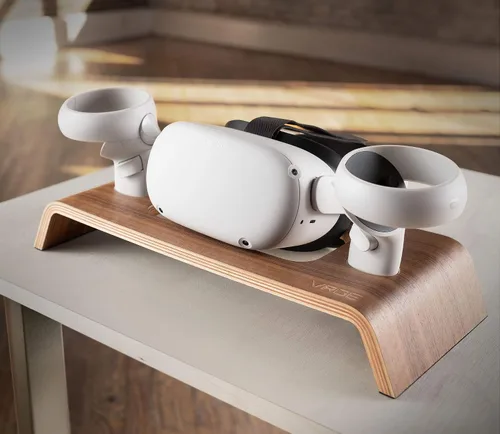Vista 2 de VRGE - Premium Walnut Veneer Wood Storage Stand for Oculus Quest 2 - Rift - Rift S - VR Headset and Controllers