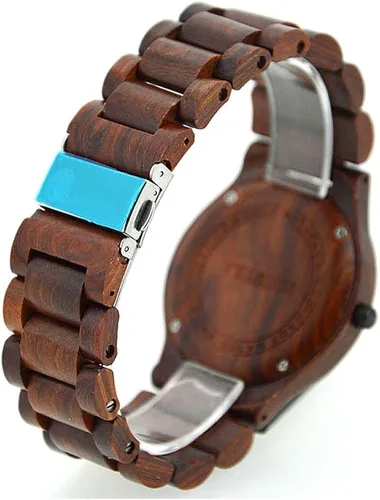 Vista 4 de Bewell W086B - Reloj de pulsera para hombre, de madera, analógico, de cuarzo, ligero, hecho a mano, de madera, W086B-Red, 1