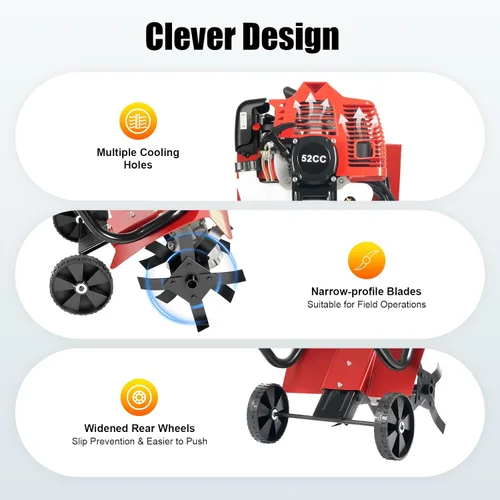 Vista 6 de 52CC 1.9KW Handpull Mini Tiller, Upthehill ZN-8001 Cultivador de jardín eléctrico Cultivador de retroceso para jardín y césped, excavación