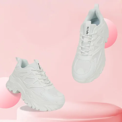 Vista 3 de Zapatos deportivos gruesos para mujer, con plataforma de malla blanca, cómodos, transpirables, informales, a la moda, para correr