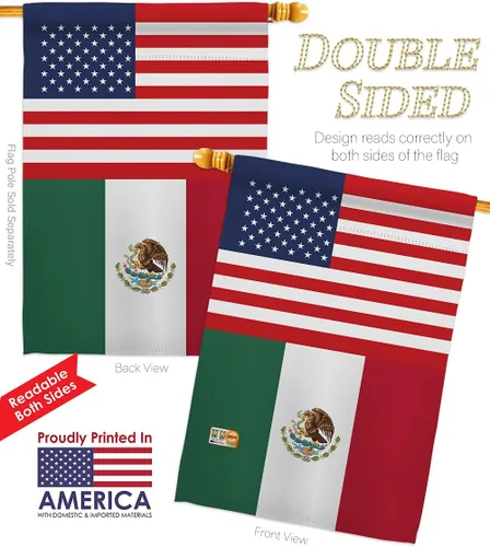 Vista 3 de Banderas de la casa de la amistad de México Estados Unidos de la nacionalidad de México Estados Unidos, paquete de 2 unidades de Nación Regional