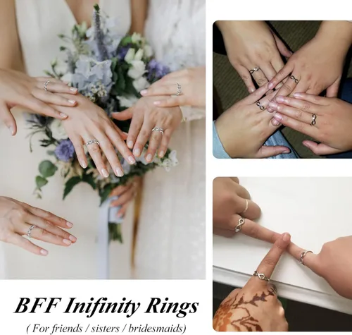 Vista 4 de Bestyle Anillos de plata de ley S925 con nudo infinito, anillos de circonita cúbica, bonitos anillos de amistad para mejores amigos, anillos