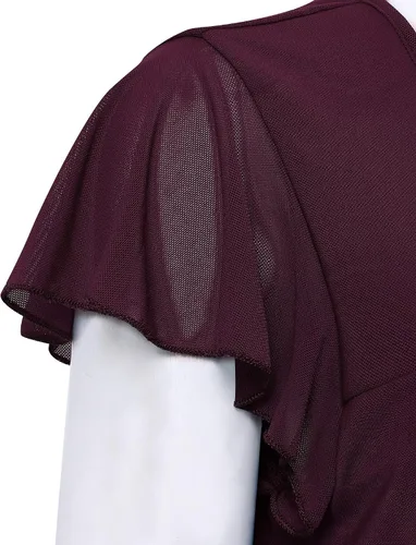 Vista 3 de Furnex Blusa de manga corta para mujer, de malla plisada, blusas florales de verano