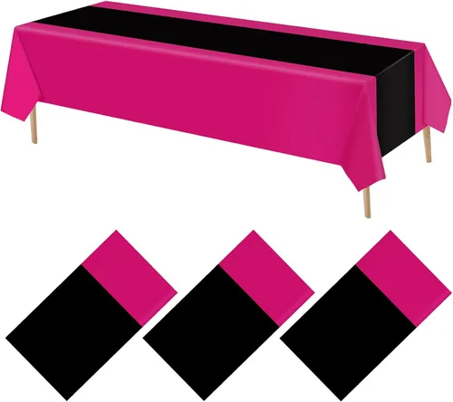 Vista 8 de 3 manteles desechables de plástico, color blanco, rosa intenso
