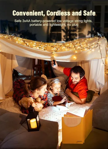 Vista 3 de Brightown Guirnalda de luces de Navidad a pilas, 20 luces LED de 8 pies con temporizador, luces de árbol de Navidad para interiores y exteriores
