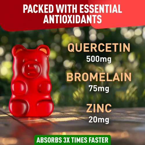 Vista 2 de BioVit Gomitas de quercetina de 500 mg – Quercetina activada para niños y adultos, sistema inmunológico y alergia – Masticables con bromelina, zinc