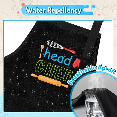 Vista 4 de R HORSE Juego de delantal y gorro de chef para adultos y niños - 4 piezas, delantal y gorro de cocina ajustables para padres e hijos, juguete