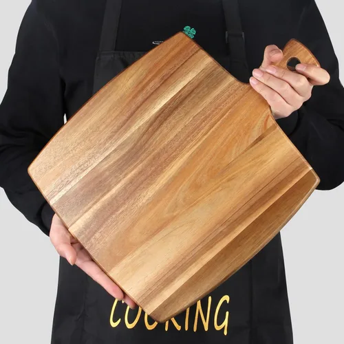 Vista 6 de Tabla de cortar grande de madera de acacia de 17 x 13 pulgadas con asa, tablas de madera grande para charcutería, bloque de carnicero, tablas