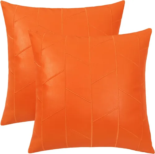 Vista 25 de BRAWARM Fundas de almohada de cuero 16 X 16 pulgadas, paquete de 2 fundas de almohada de cuero sintético negro, fundas de almohada decorativas