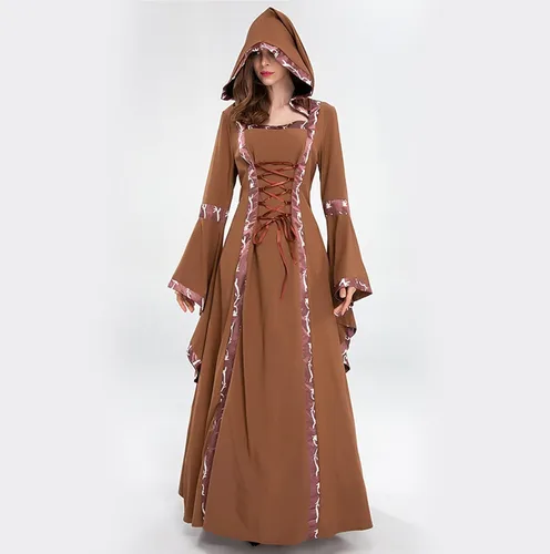 Vista 2 de Vestido de Halloween para mujer, disfraz de bruja vintage de lujo con capucha 2022