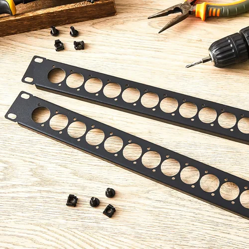 Vista 5 de 4 unidades de panel de audio XLR para rack de audio de 1U, conectores de montaje de metal perforados, accesorios de rack de estudio de grabación