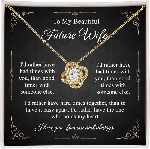 Vista 26 de Collar con texto en inglés «To My Future Wife & Prometido» – Joyería de compromiso con nudo de amor para novia