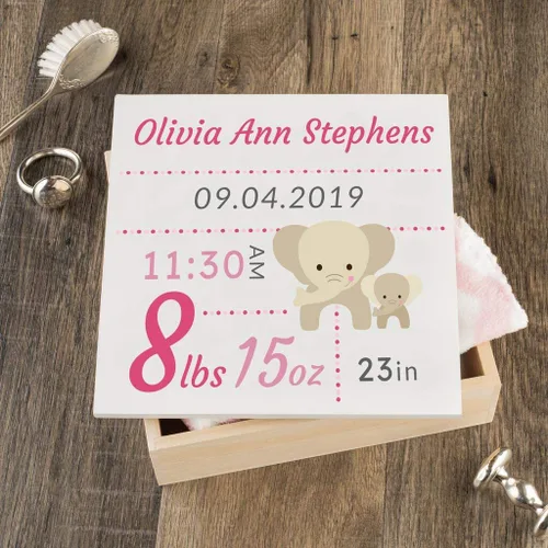 Vista 24 de DIBSIES Caja de recuerdos personalizada para bebé (grande, elefantes azules)