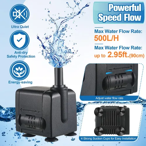 Vista 5 de Fuente de baño para pájaros, fuentes de agua de baño de pájaros con bomba de agua de 7 W, fuente de agua de granito de resina de musgo gris, cascada