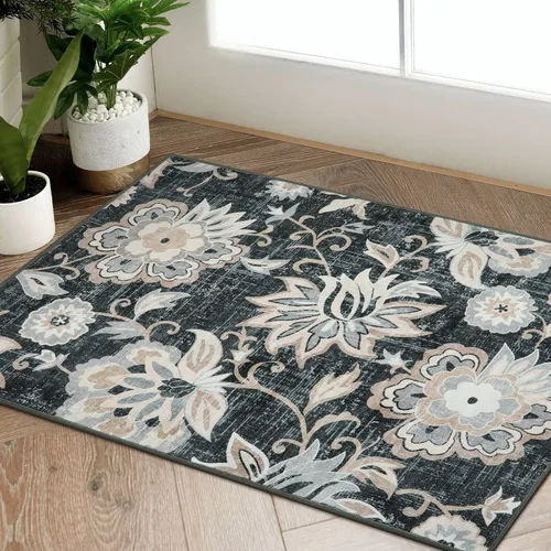 Vista 21 de Beeiva Alfombras florales de entrada, lavables para interiores, ultra fina, de 2 x 3 pies, antideslizante, para cocina, tapete de cachemira suave