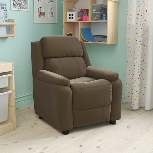 Vista 10 de EMMA + OLIVER Sillón reclinable infantil de vinilo beige acolchado de lujo con brazos de almacenamiento