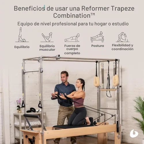 Vista 2 de Reformador de Pilates con barra de pie Revo y trapecio, reformador
