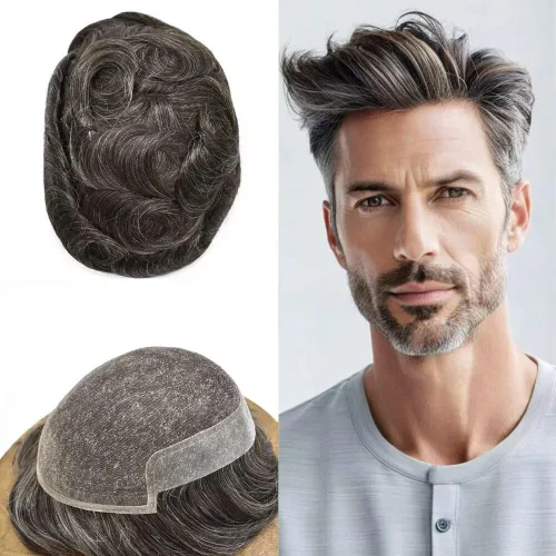 Vista 36 de FACE MIRACLE - Tupé de encaje frontal francés para hombres, postizos, sistemas de reemplazo de cabello humano con PU para hombre, prótesis