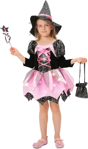 Vista 2 de Disfraz de bruja iluminada para niñas, disfraz de Halloween