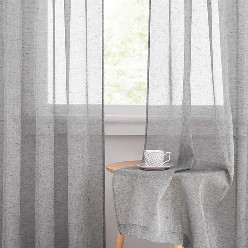 Vista 6 de RYB HOME Cortinas traslúcidas grises – Cortinas semitransparentes mezcladas de lino para privacidad, cortinas de ventana, reducción de luz para sala