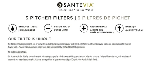 Vista 6 de Santevia Filtros de repuesto para jarra de filtro de agua, paquete de 3, compatibles solo con jarras Santevia clásicas, alcalinos, añade minerales