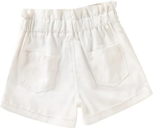 Vista 2 de OYOANGLE Pantalones cortos de mezclilla con dobladillo enrollable, cintura elástica, botones delanteros, pierna ancha