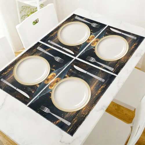 Vista 5 de Moon Waterfall Placemats Set of 6 Resistant Table Mats Washable Place Mats for Dinner Party Table Decoration